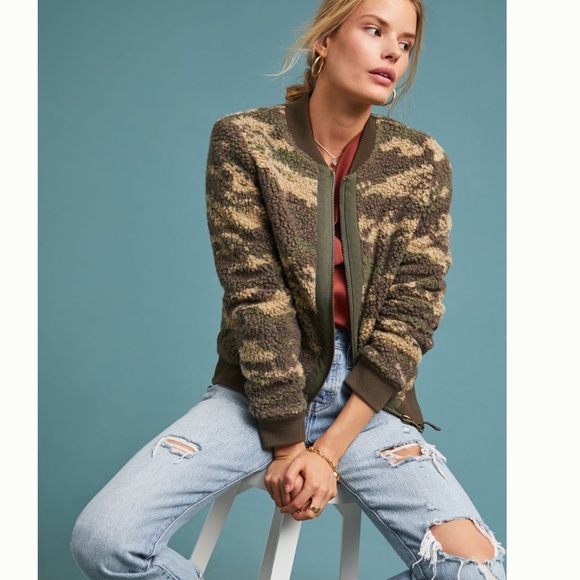 Anthropologie Jackets & Blazers - Anthropologie Camo Sherpa Bomber Jacket
